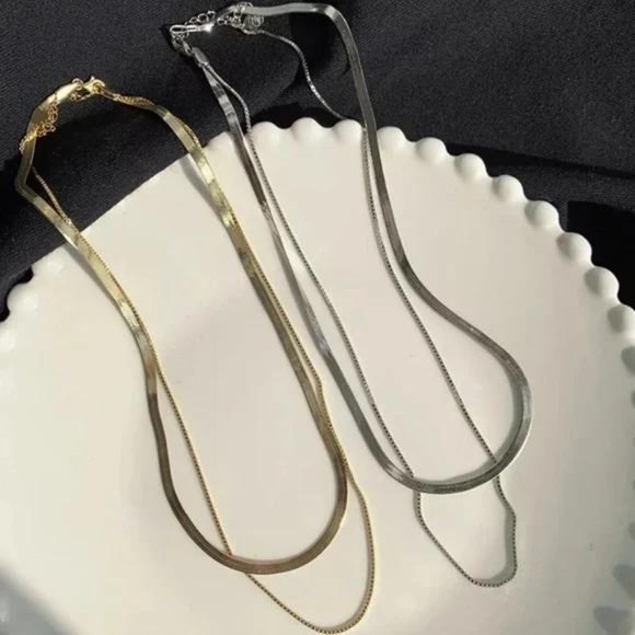 NEW DOUBLE LAYER 925 STERLING SILVER CHAIN NECKLACE - Picture 2 of 4